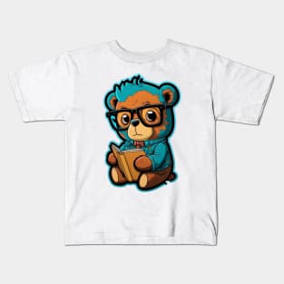 Nerdy Bear Reading A Book Kids T-Shirt